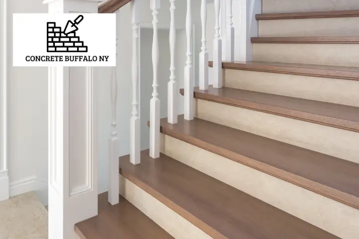 xpert staircase installers in Buffalo, NY constructing durable concrete steps for a residential property.